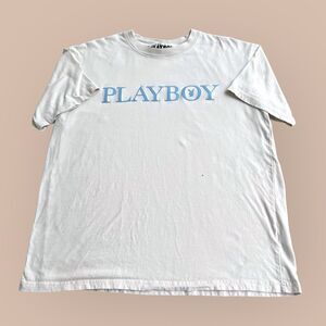 Playboy Pacsun Shirt Adult Med Beige Bunny Logo Tee Mens Spell Out Graphic Tee